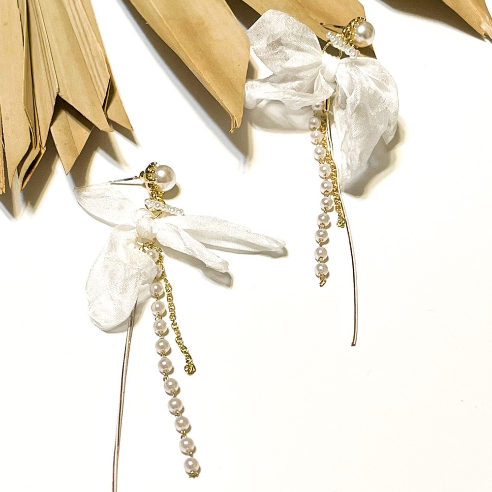 Anthropologie White and Gold Earrings